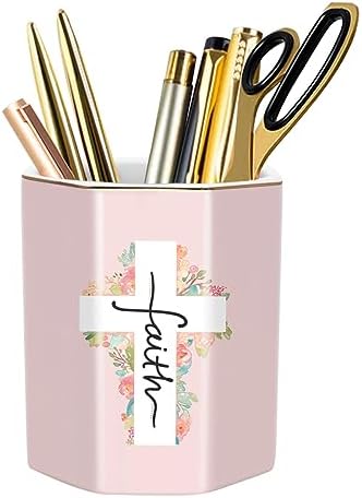Pen Holder for Desk, Cute Ceramic Pencil Holder, Pen Cup Marker Holder Makeup Brush Holders, Desk Accessories & Workspace Organizers for Office, Home, Religious Style by WAVEYU