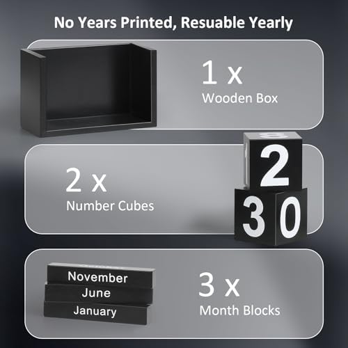 Wooden Block Calendar for Desk, Small Size Daily Desktop Perpetual Desk Calendar, Cute Date Display Desk Accessories for Home Office Decor, Teacher, Classroom, Reusable Yearly, Black - Image 4