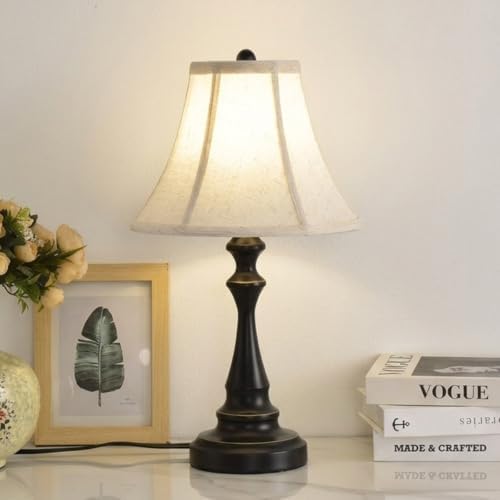 Traditional Table Lamp, Black Vintage Desk Lamp with Fabric Shade by SmeikeLighting