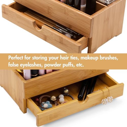 GOBAM Bamboo Makeup Organizers and Storage with Drawer - Wooden Cosmetic Organizer Countertop for Bathroom, Bedroom, Closet, Kitchen, Vanity & Dresser - Make up Vanity Station - Image 6