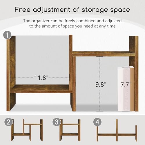 Jerry & Maggie Desktop Organizer Office Storage Rack Adjustable Wood Display Shelf Free Style Double H, Multi-Functional Mini Bookshelf for Desk Natural Stand (Natural Wood Tone) - Image 5