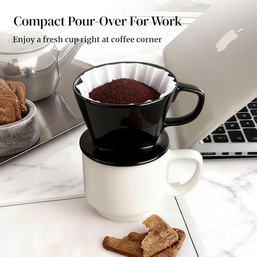 DOWAN Pour Over Coffee Maker, Non-Electric Pour Over Coffee Dripper, Manual Brew Maker, Single Cups Porcelain Slow Brewing Accessories for Gifts, Black - Image 5