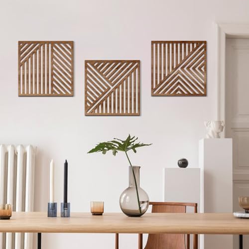 Bnesi 3 Piece Abstract Geometric Wood Wall Art Decor Modern Boho Minimalist Slatted Design Wall Sculpture Art Decor for Living Room Bedroom Home Bathroom (Classic, Medium) - Image 6