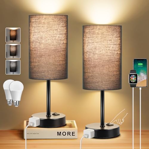 ZJOJO Black Table Lamp Set of 2, 13.8" Small Lamp for Bedroom Nightstand by ZJOJO