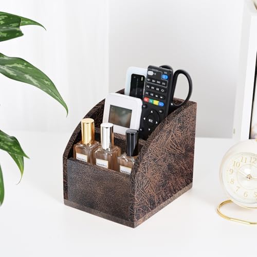 Rustic Vintage Wooden Desk Organizer Farmhouse Wood Remote Control Caddy 3 Slot Tabletop Desktop Office Supply Storage Rack Desktop TV Remote Control Holder Home Decor Office Supplies (Metallic color) - Image 6