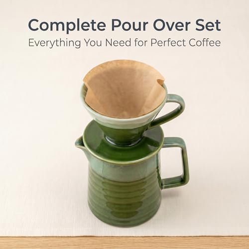 Topadorn 15oz Pour Over Coffee Maker Set, Ceramic Dripper & Carafe, Green - Image 3