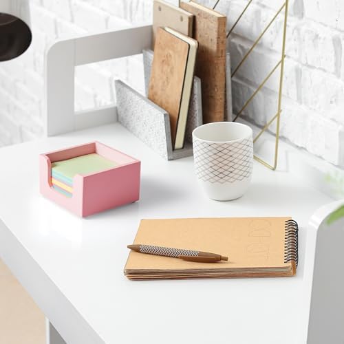 Bivvclaz Wood Sticky Note Holder, 3 x 3 Inch Post It Note Dispenser for Office Desk Accessories, Self Stick Note Pad Holder, Memo Pad Holder Dispenser Organizer for School Office Desk Supplies, Pink - Image 6