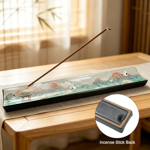 Incense Holder for Sticks, Ceramic Incense Burner with Ash Catcher, Aesthetic Home Decor for Room & Office, Traditional Chinese Art Tray, Unique Housewarming Gift for Meditation Sanctuary (Pink) - Image 3
