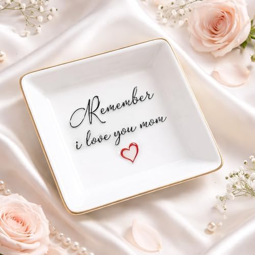Gifts for Mom Ceramic Square Dish - Sentimental Jewelry Tray Organizer for Nightstand, Meaningful Birthday Mothers Day Christmas from Children, Premium White Trinket Dish by Unknown