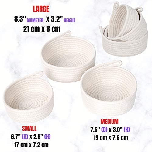 MINTWOOD Design Set of 3 Cotton Rope Nesting Bowls, Small Catch All Basket, Cute Closet Baskets and Bins for Shelves, Mini Table Basket Organizer for Small Accessories - Image 7