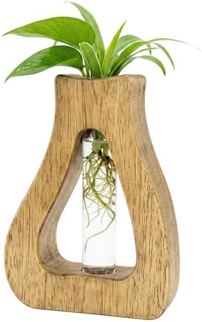 Plant Propagation Station with Glass Test Tube Vases, Wooden Stand Planter Terrariums for Hydroponic Plant Cuttings, Home Office Desktop Decor, Gift for Plant Lovers by Unknown
