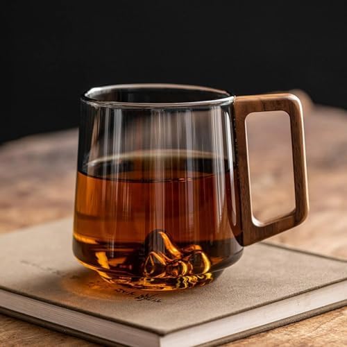 450ml Retro Mountain View Glass Mug, Wood Handle, Heatproof - Image 3