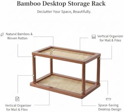 Natural Bamboo Desktop Organizer Rack - Vertical File & Mail Holder for Office Desk, Kitchen Counter, or Entryway Table - Image 5