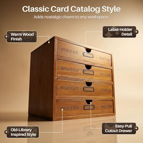Flexzion Wooden Storage Box with 4 Drawers, Vintage Desktop Organizer - Image 6