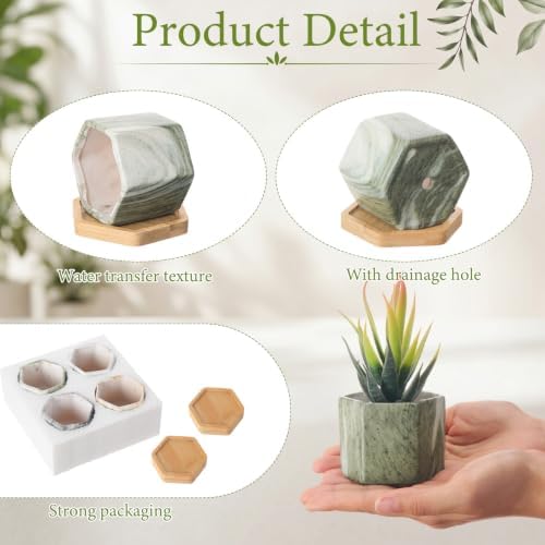 Ziliny Marbling Ceramic Flower Pot Succulent Small Plant Cactus Herbs Planter Ceramic Pot with Drainage Hole Matte Container(4 Pcs,Hexagon Style) - Image 3