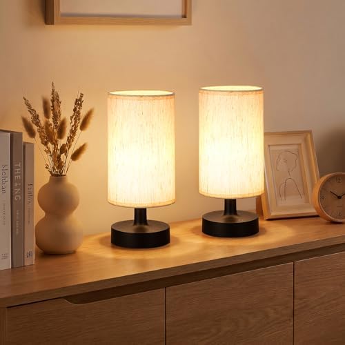 Kakanuo Cordless Table Lamp Rechargeable Small - 2 Pack Beige Black, 4000mAh Battery Operated Lamp with Touch Control Stepless Dimming, Wireless Lamp for Bedside, Nightstand, Bedroom, Living Room by KakanuoLightings