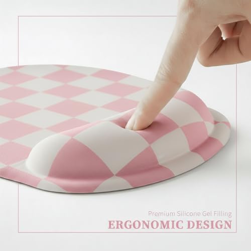 Ohocut Pink Checkered Mouse Pad with Gel Wrist Rest, Wrist Support, Ergonomic Desk Accessories for Girls Women, Office Laptop Gaming Decor, Cute Aesthetic Trendy Check Design - Image 5