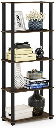 Furinno TURN-S-TUBE Book Shelf, 5-Tier Toolless Storage Shelves with Square Tubes, Shelving Unit for Organization and Storage for Living Room, Home Office, Columbia Walnut by Furinno-FitsYourSpaceFitsYourBudget