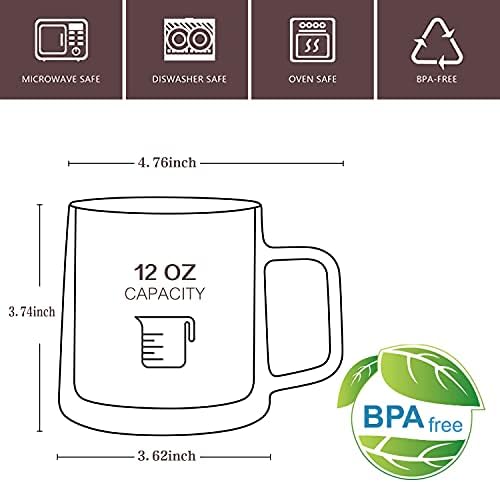 CNGLASS 12oz Glass Coffee Mugs,Double Wall Insulated Glass Cups with Handle,Clear Espresso Mugs for Latte,Cappuccino,Tea Bag,Set of 4 - Image 2