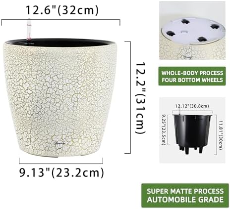 Dexceder 13x12 Self Watering Planter with Wheels (White Gold Crackle) - Image 3