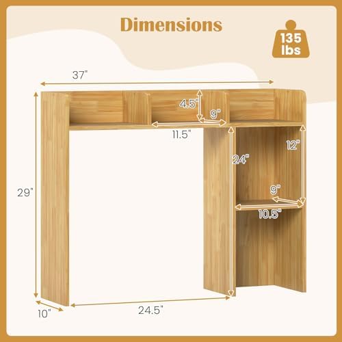 GIANTEX Desktop Bookshelf, Wood Desk Hutch Organizer for 27 Inch Computer Monitor, Countertop Storage Display Rack with 5 Shelves, Multipurpose Desktop Shelf Bookcase for Dorm Office Home (Burlywood) - Image 3