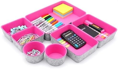 Welaxy Drawer organizer bins felt tray desk storage dividers 7pc Hot pink - Image 6
