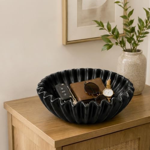 Small Ceramic Bowl Black Decorative Bowl, Modern Home Decor Centerpiece 6 Inches Key Jewelry Ruffle Fluted Scalloped Bowl - Image 5