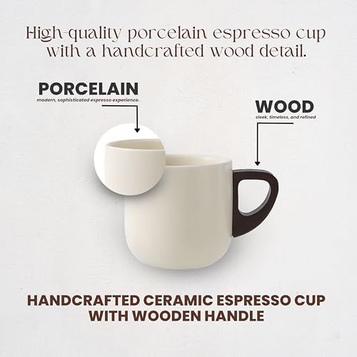 Artizan Handcrafted Ceramic Espresso Cup with Wooden Handle – 150 ml Small Espresso Cup, Elegant Porcelain Cream Coffee Cup – Pack of 2 - Image 2