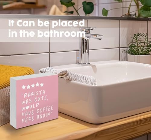 Pink Coffee Bar Accessories - Would Have Coffee Here Again Wooden Box Signs, Bar Decorations For Home, Pink Wood Sign Home Decor For Kitchen Desk Table Shelf 5x5 Inch - Image 6