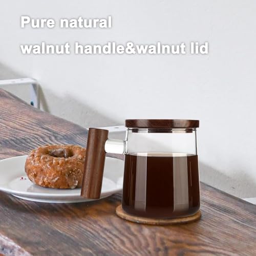 COMI Glass Coffee Mugs, Clear Coffee Mugs with Walnut Lid&Handle，Wide Mouth Extra Large Capacity Cup, Perfect for Latte, Mocha, Cappuccino, Tea and Juice, Microwave Safe(2PCS,15oz/450ml) - Image 2