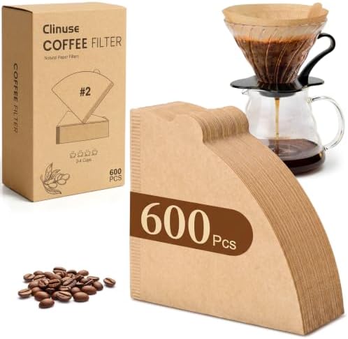 Clinuse 600Pcs Cone Coffee Filters #2, Unbleached Size 02 Coffee Filter by Clinuse