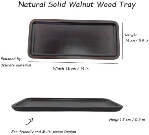 Wood Vanity Tray, Bathroom Counter Solid Walnut Organizer, Toilet Tank Top Wooden Serving Plate for Dinner Tea Coffee (Natural Walnut Color, 14 x 5.9 inch) - Image 2
