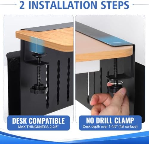 LUKETURE Desk Side Storage Laptop Holder No Drill Clamp On Organizer - Image 4