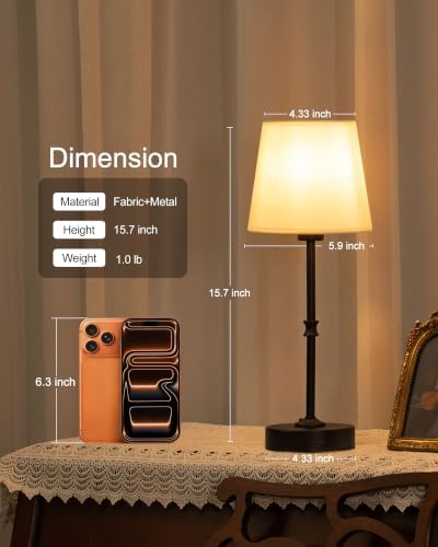 EppieBasic Cordless Table Lamp Rechargeable: Fast Charging & Long Lasting - 2700K Warm Light Small Vintage Brass Entryway Lamps - Dinning Living Room Bedroom - Black - Image 5