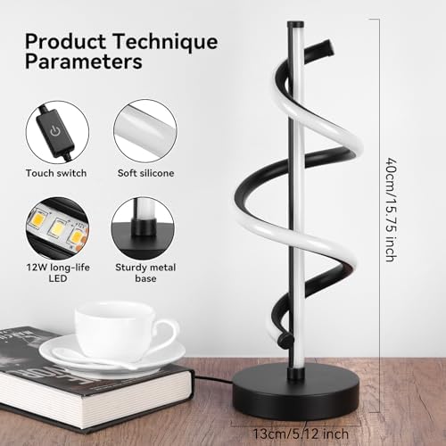 NUÜR Black Spiral LED Table Lamp, Dimmable Metallic Bedside Lamp - Image 6