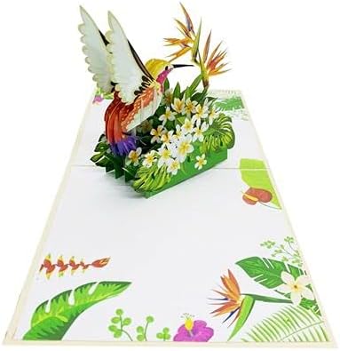 ETA 3D Floral Hummingbird Pop Up Card, Birthday Card, Thank You Card, Mother's Day Card, Nature Card, Congratulate with 3D Bird, Laser Cut, Handmade in Vietnam, 5.9 in x 5.9 in