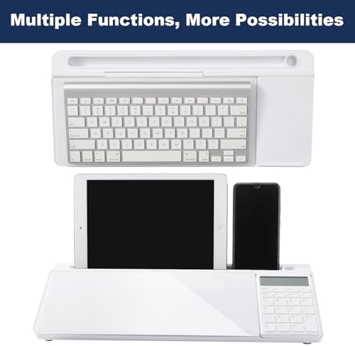 Small Glass Desktop Whiteboard Dry-Erase-Board - Computer Keyboard Stand with Calculator White Board Surface Pad with Drawer, Desk Organizers with Accessories for Office, Home, School Supplies - White - Image 5