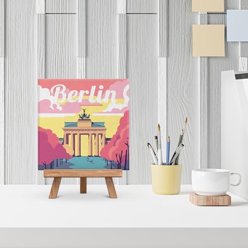 Figured'Art Mini Paint by Numbers Kit for Adults with Frame Travel Poster Berlin Small Format 8"x8" - Craft Art Painting DIY Canvas Already Stretched on a Wooden Frame - Image 2