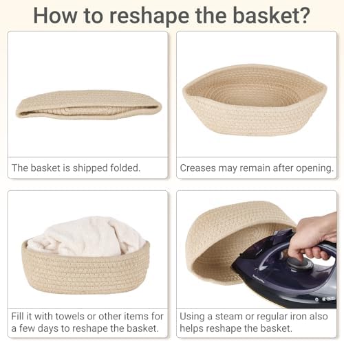 Dahey Mini Woven Storage Baskets for Organizing, 3 Pack Small Oval Beige - Image 6