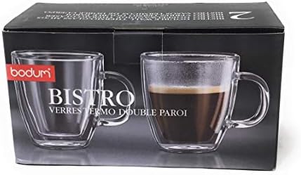 Bodum 5oz Bistro Double Wall Espresso Mug, High-Heat Borosilicate Glass, Set of 2, Clear by Bodum
