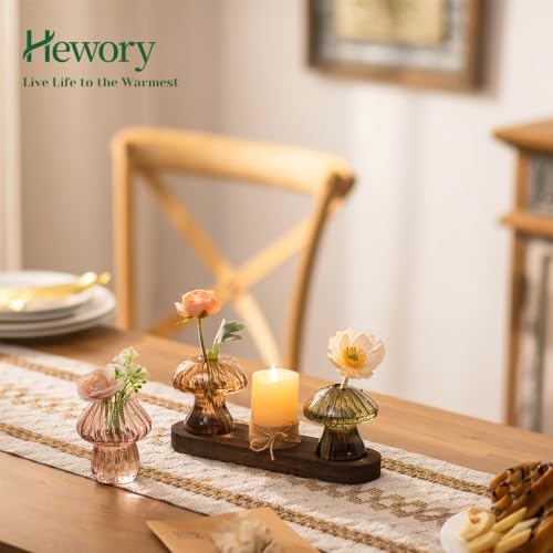 Hewory Plant Propagation Stations: 3PCS Amber Mushroom Vase with Wood Tray - Image 4