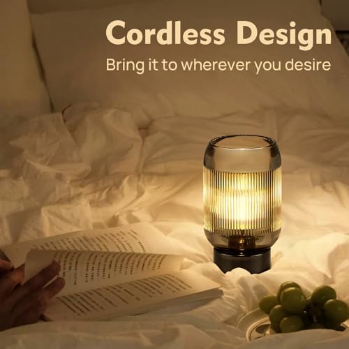 Small Battery Operated Lamp with Timer, Ribbed, Black - Image 5