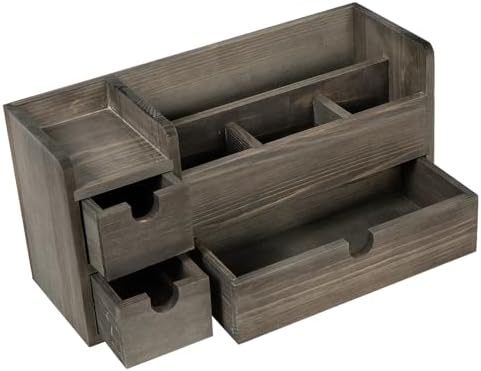 Rock Grey Wooden Desktop Organizer 3 Drawers Office Supplies Storage Caddy Stationery Box Mail Holder Note Pads Makeup Tools Cosmetics - Image 4