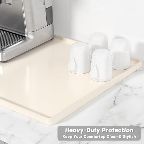Rnivvi Silicone Coffee Mat, 12" x 19" Waterproof Raised Edge Coffee Bar Mats for Espresso Machine Station Accessories, Heat Resistant Dish Drying Pad for Kitchen Counter, Rubber Bar Decor Pad, Beige - Image 4