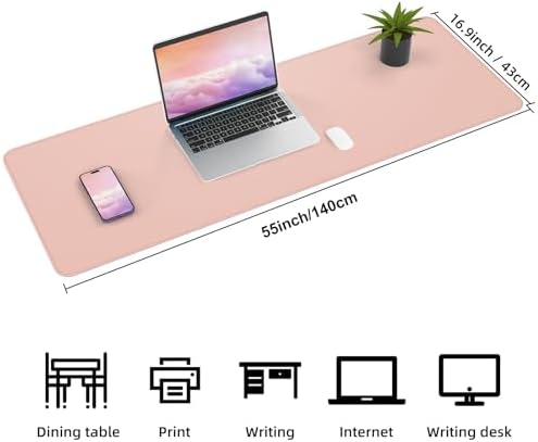 AFIING Cork Desk Mat 55" x 17", Dual-Sided Natural Cork & PU Leather Desk Pad, Non-Slip Waterproof Large Mouse Pad for Office, Home & Gaming (Pink) - Image 2