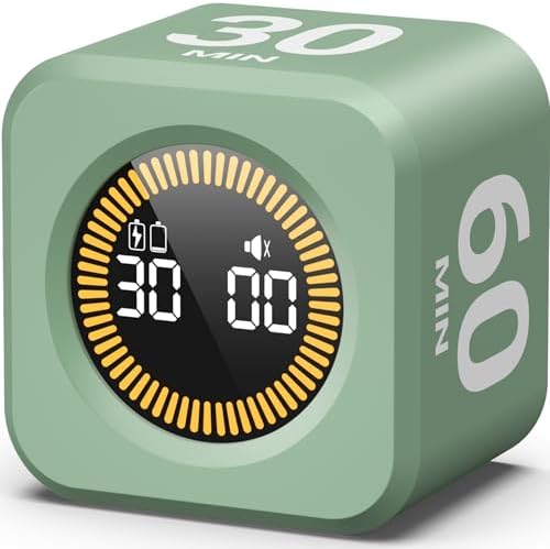 KADAMS Pomodoro Timer – Visual Cube with 5/10/30/60 Min Presets, LED Countdown Ring & Count Up Mode, Silent Flip Productivity Timer for Study, Classroom, Office, Cooking (Green 5-10-30-60 min) by KADAMS