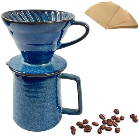 Ceramic Pour Over Coffee Maker Set, Starry Blue Coffee Dripper Cone with 40 Filters, 14 Ounces/400ml Pot by DYUEXISELECT