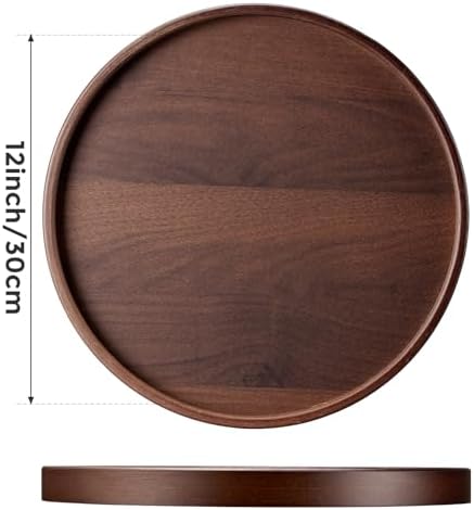 Round Bamboo Tray, 12 Inch Decorative Serving Tray with Walnut Finish Coffee Table Tray, Natural Bamboo Ottoman Tray for Vanity, Snacks, Vanity, Entryway & Home Decor - Image 2