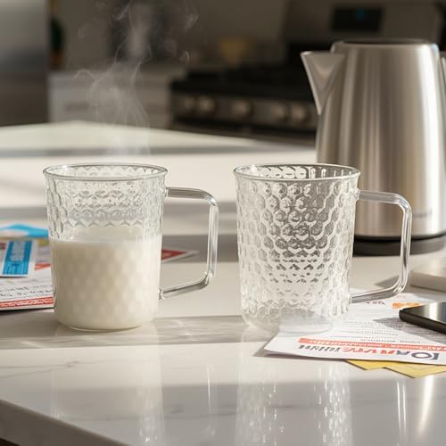 Aquach 20oz Glass Cups with handle Set of 2, Large Clear Coffee Tea Mugs - Image 2