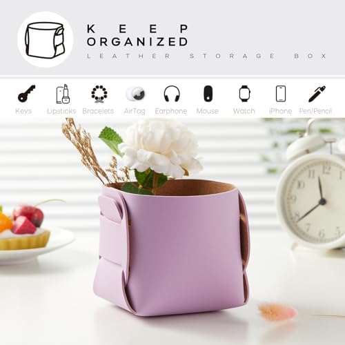 HOMIEAZICOZI 2-Pack Cork Leather Desk Accessories Storage - Pencil Pen Holder - Makeup Brush Holder Organizer - Stylish Addition to Home Decor (Purple) - Image 4